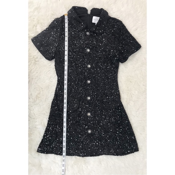 MABLE Anthropologie Black Sequin Mod Mini Dress Peter Pan Collar Party Small New - Picture 16 of 16